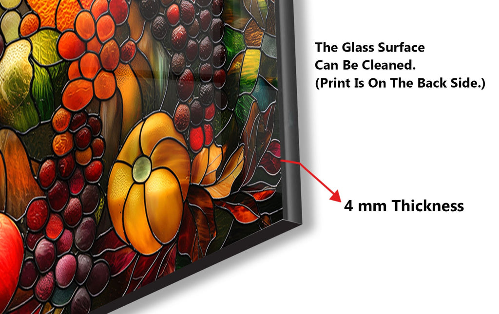 Rustic Harvest Glass Kitchen Backsplash – Colorful Fruit Cornucopia Design-BacksplashArtworks