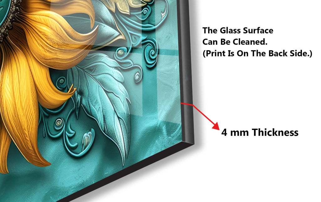 Golden Sunflower Elegance - Glass Kitchen Backsplash-BacksplashArtworks