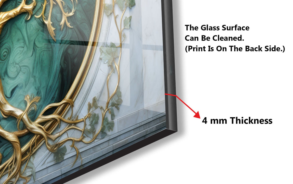 Golden & Green Tree of Life - Glass Kitchen Backsplash-BacksplashArtworks