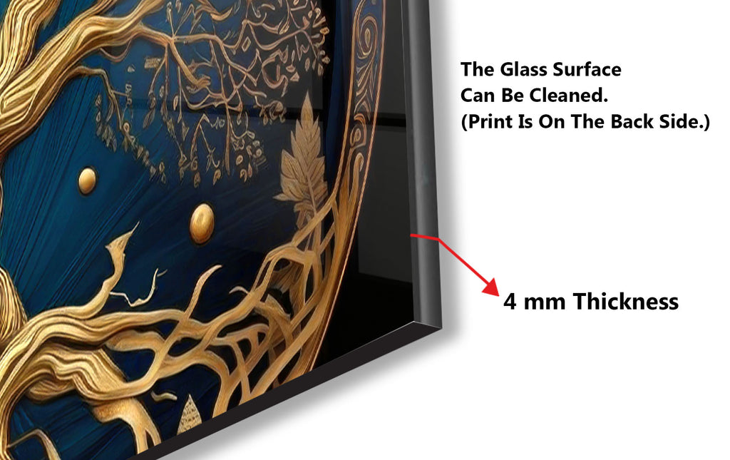Golden Tree of Life - Tempered Glass Kitchen Backsplash-BacksplashArtworks