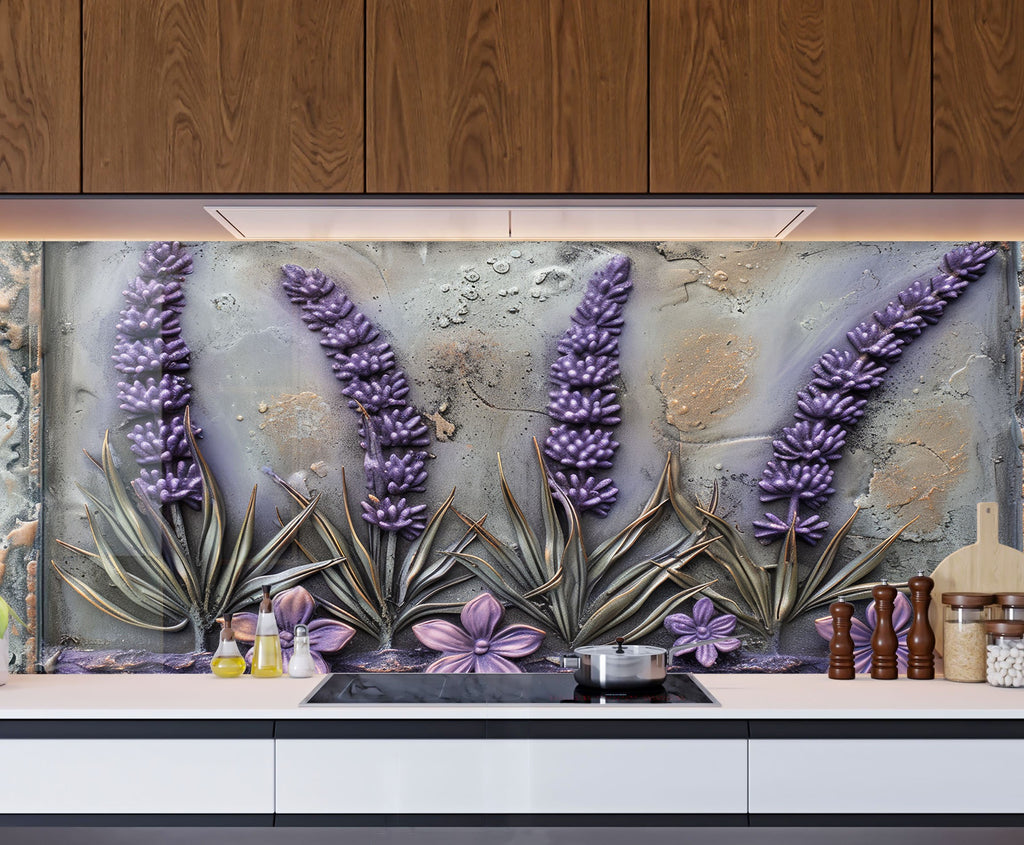 Rustic Lavender Garden - Glass Kitchen Backsplash-BacksplashArtworks