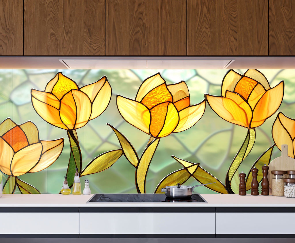 Stained Glass Tulip Art - Glass Kitchen Backsplash-BacksplashArtworks