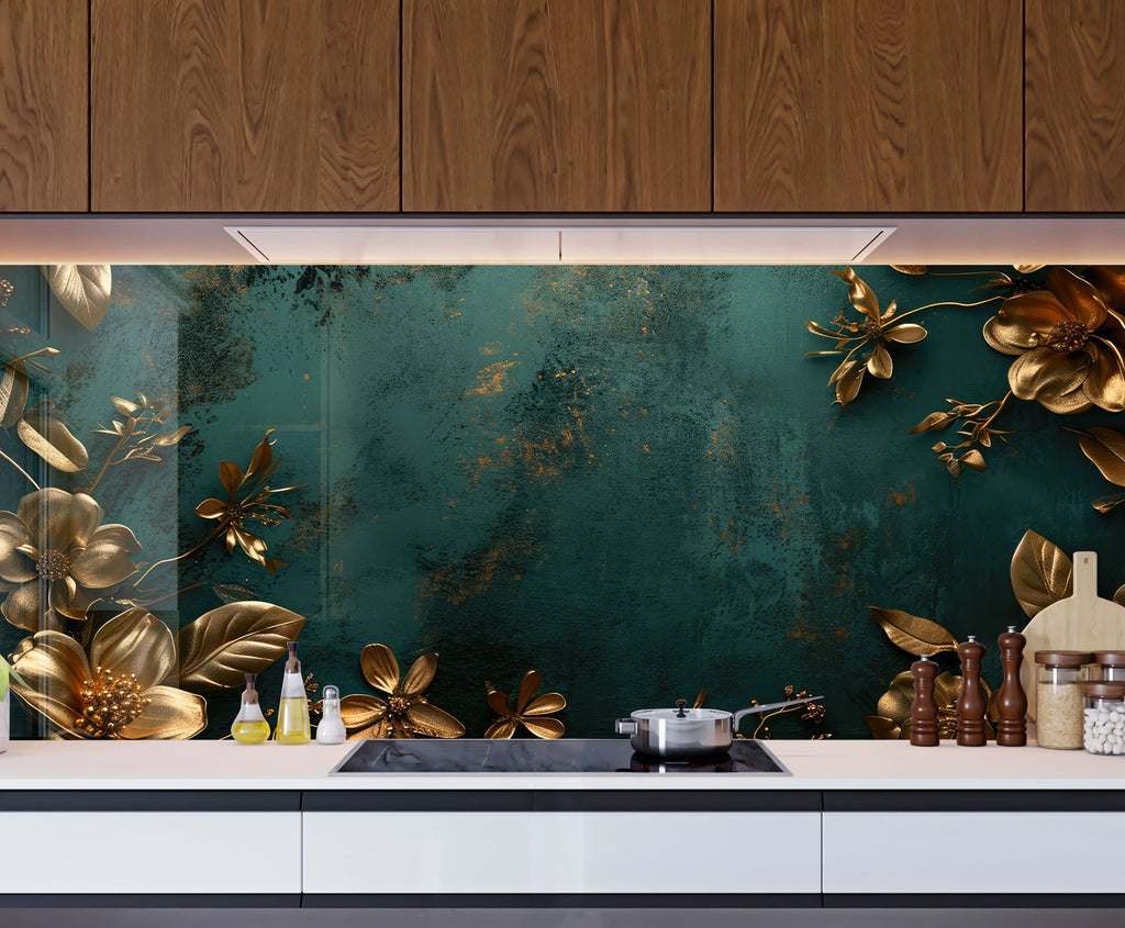 Emerald Elegance - Glass Kitchen Backsplash-BacksplashArtworks