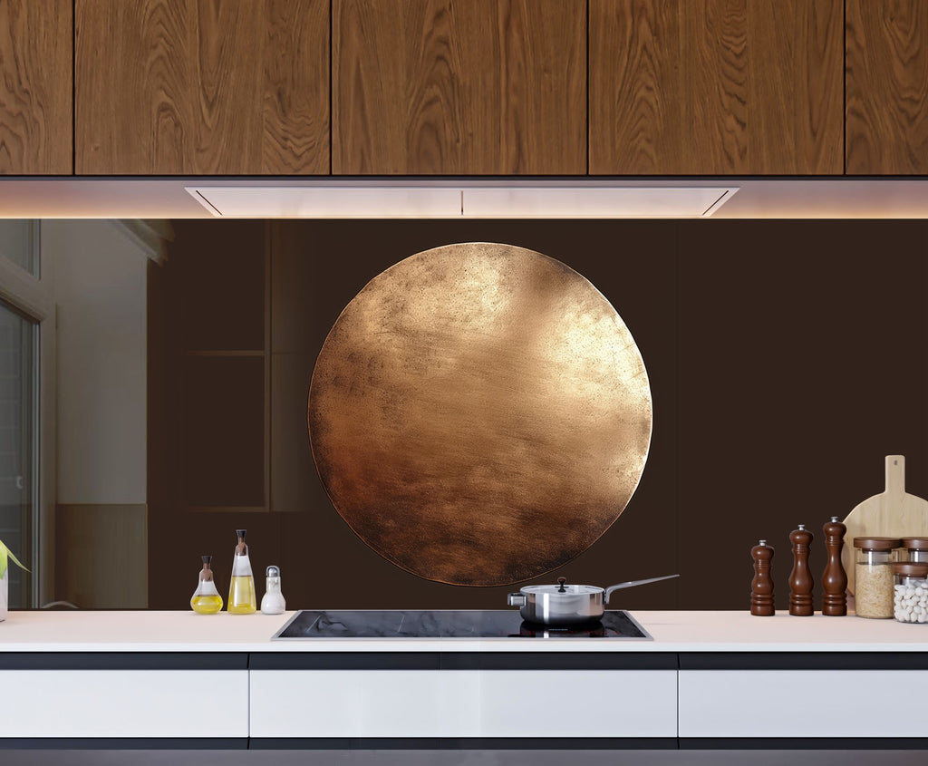 Minimalist Bronze Circle - Glass Kitchen Backsplash-BacksplashArtworks