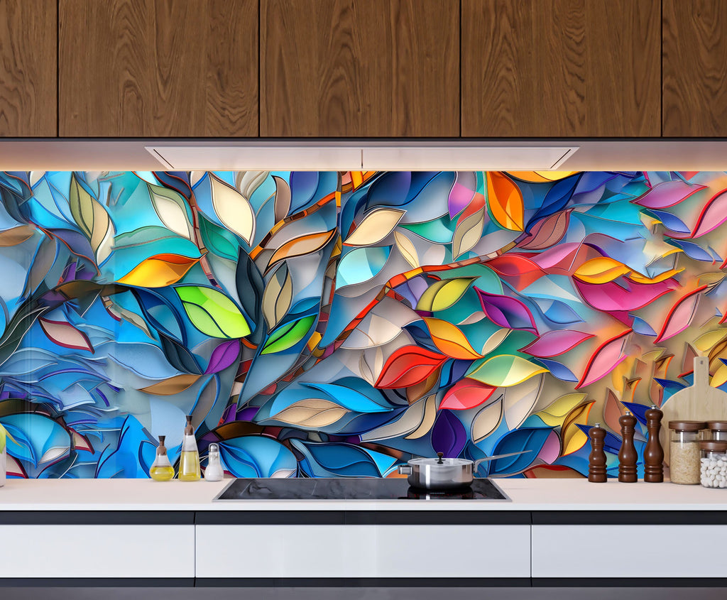 Vibrant Foliage Harmony - Glass Kitchen Backsplash-BacksplashArtworks