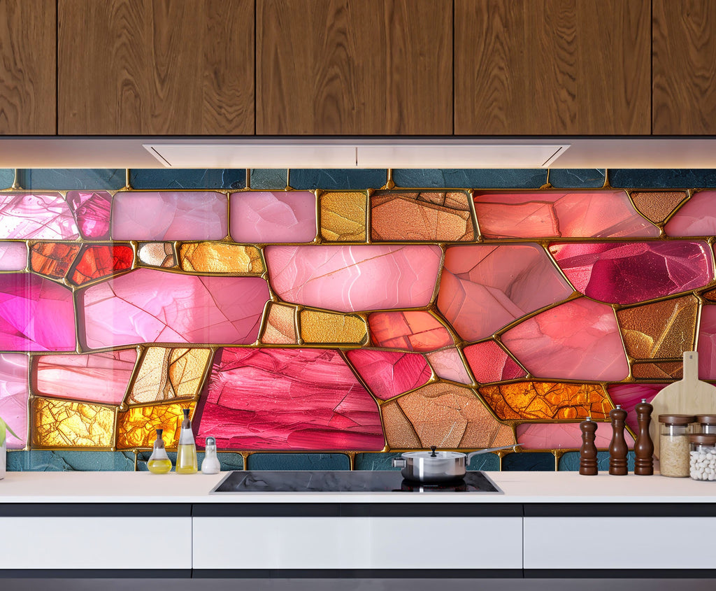 Rose Quartz - Glass Kitchen Backsplash-BacksplashArtworks