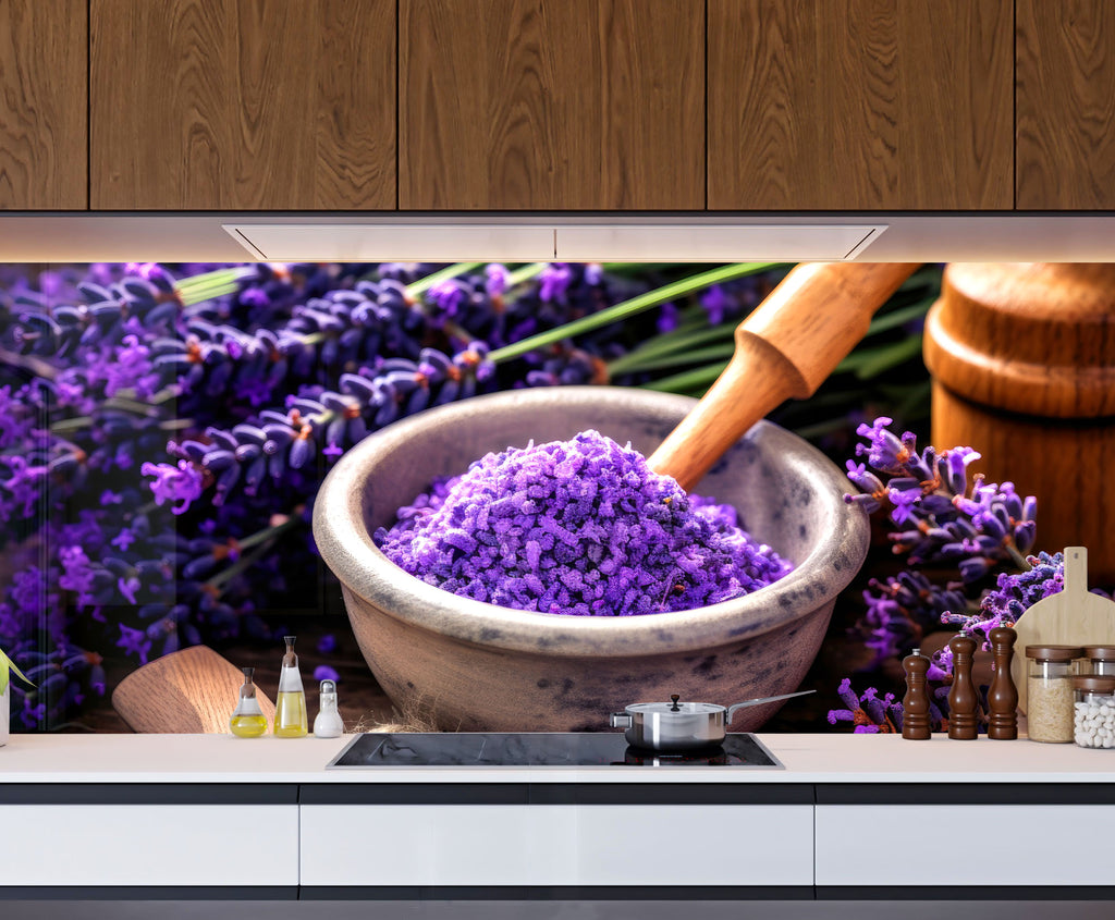 Rustic Lavender Bliss - Glass Kitchen Backsplash-BacksplashArtworks