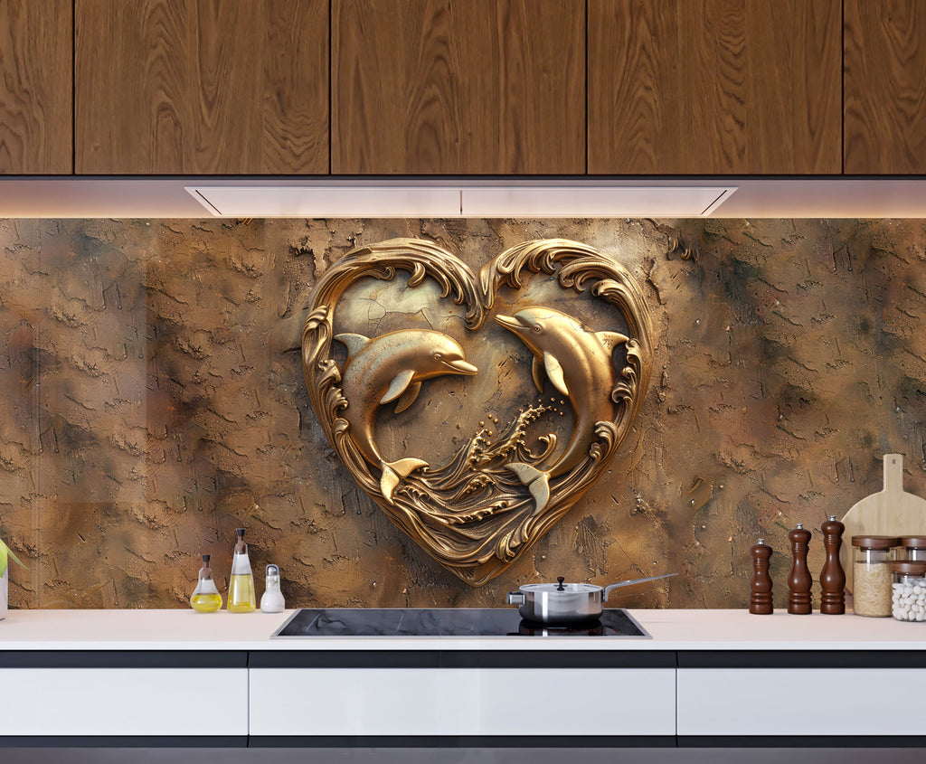 Eternal Love Dolphins – Glass Kitchen Backsplash-BacksplashArtworks