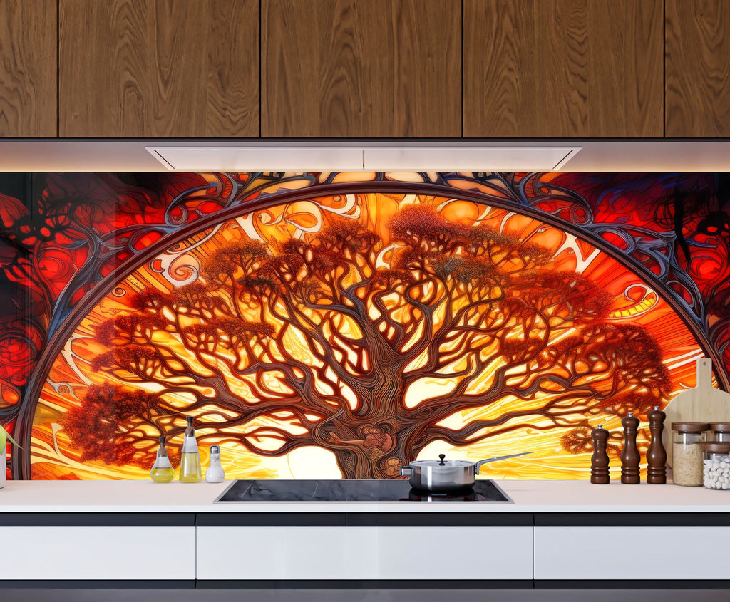 Tree of Life - Vibrant Glass Kitchen Backsplash-BacksplashArtworks