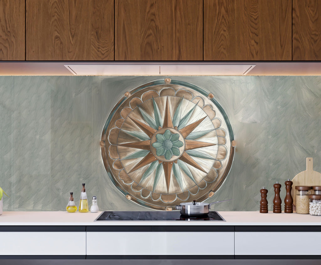 Grey Compass - Glass Kitchen Backsplash-BacksplashArtworks