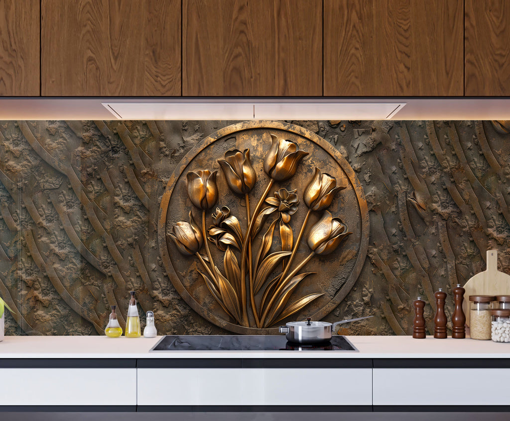 Golden Tulip Emblem - Glass Kitchen Backsplash-BacksplashArtworks