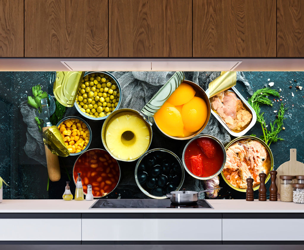 Gourmet Canned Food Art – Glass Kitchen Backsplash-BacksplashArtworks