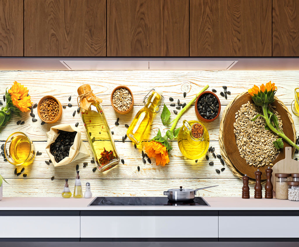 Sunflower Oil Harvest – Glass Kitchen Backsplash-BacksplashArtworks
