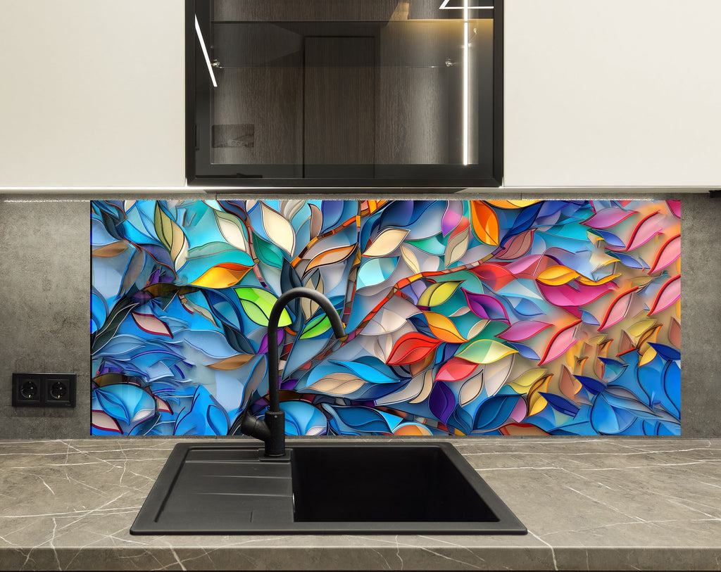 Vibrant Foliage Harmony - Glass Kitchen Backsplash-BacksplashArtworks