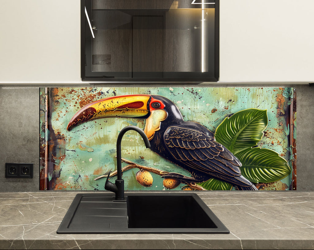 Tropical Toucan – Glass Kitchen Backsplash-BacksplashArtworks