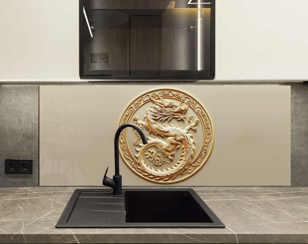 Golden Dragon - Glass Kitchen Backsplash-BacksplashArtworks