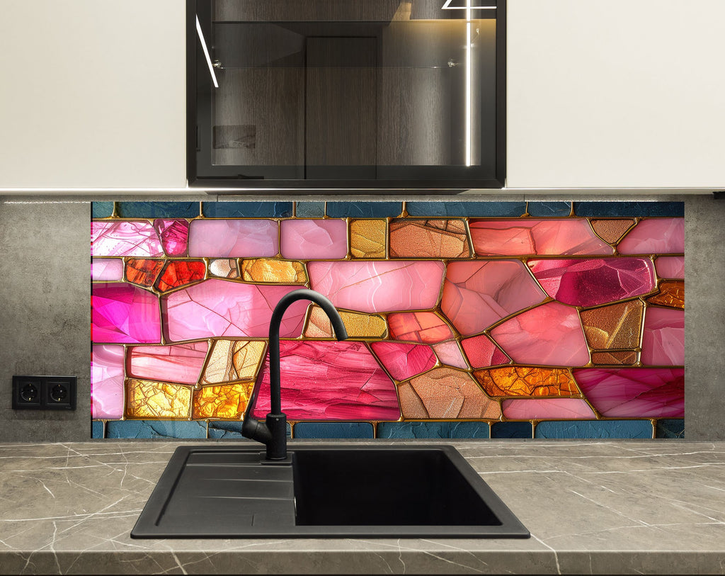 Rose Quartz - Glass Kitchen Backsplash-BacksplashArtworks