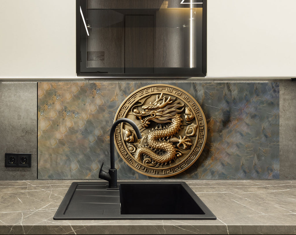Chinese Dragon - Glass Kitchen Backsplash-BacksplashArtworks