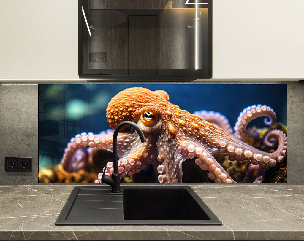 Deep Sea Octopus – Glass Kitchen Backsplash-BacksplashArtworks
