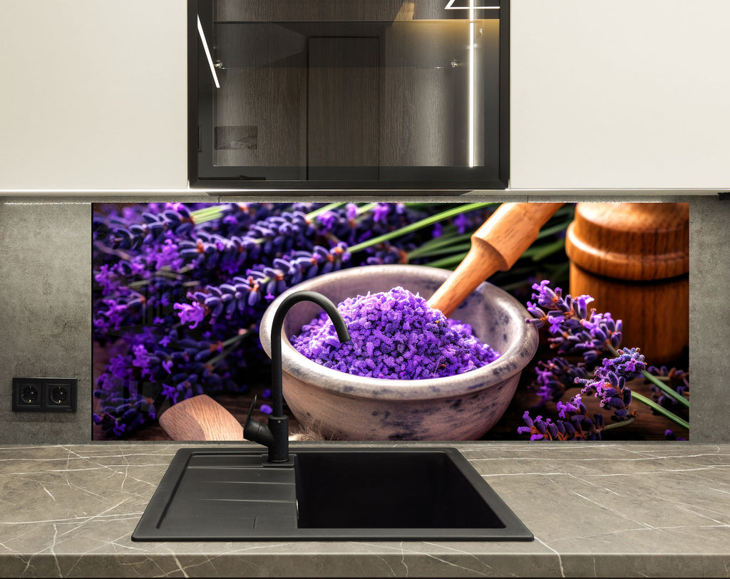 Rustic Lavender Bliss - Glass Kitchen Backsplash-BacksplashArtworks