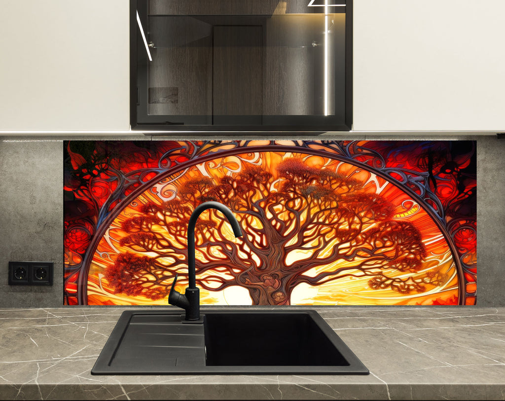 Tree of Life - Vibrant Glass Kitchen Backsplash-BacksplashArtworks