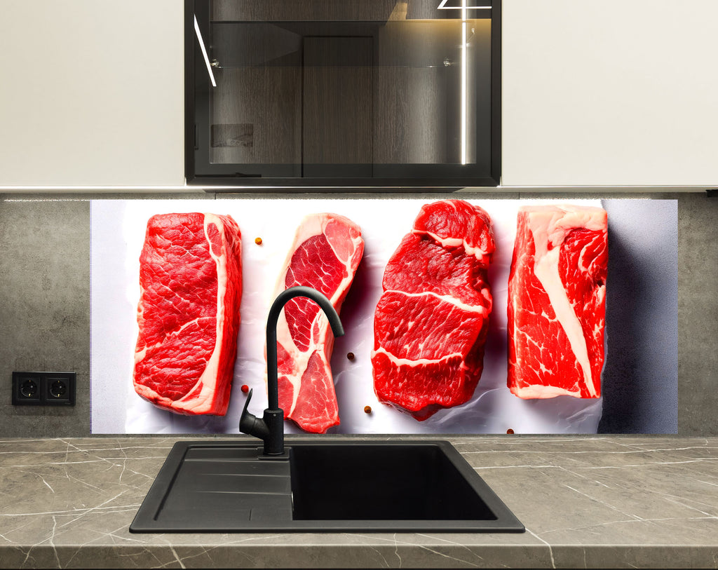 Raw Meat - Glass Kitchen Backsplash-BacksplashArtworks
