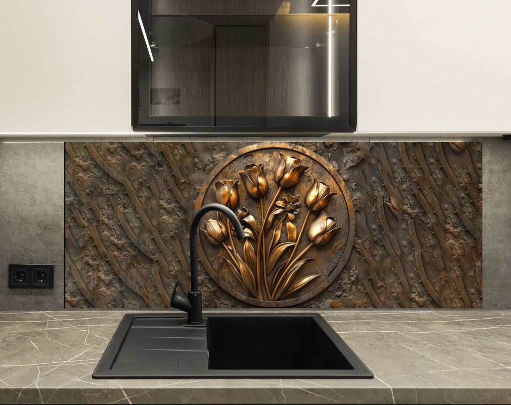 Golden Tulip Emblem - Glass Kitchen Backsplash-BacksplashArtworks