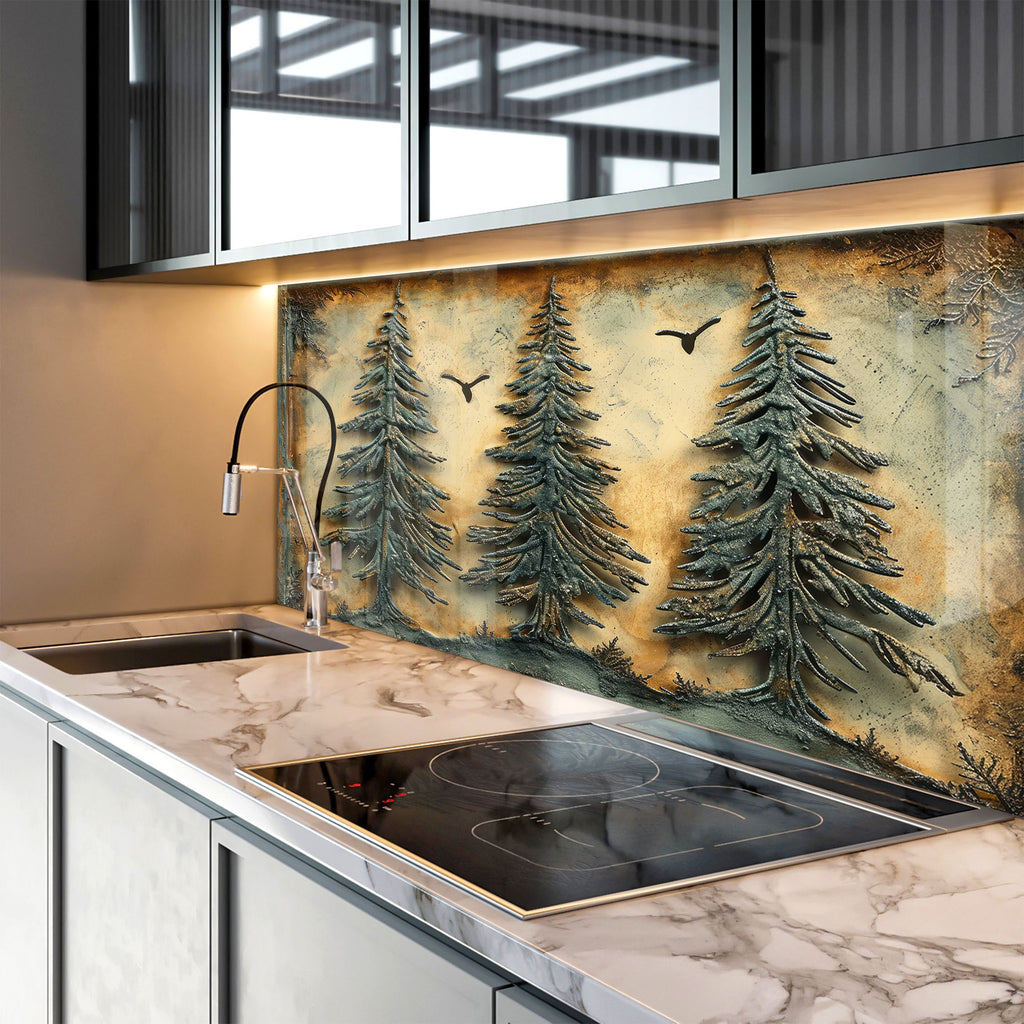 Rustic Forest Trees Wall Art - Tempered Glass Kitchen Backsplash-BacksplashArtworks