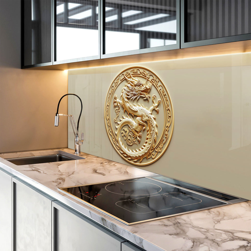 Golden Dragon - Glass Kitchen Backsplash-BacksplashArtworks