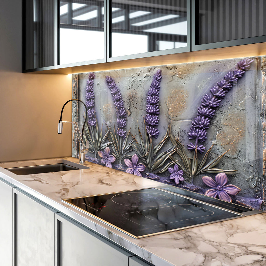 Rustic Lavender Garden - Glass Kitchen Backsplash-BacksplashArtworks
