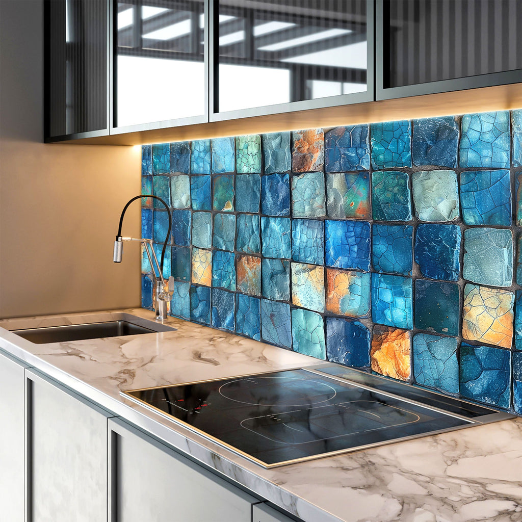 Blue Mosaic - Glass Kitchen Backsplash-BacksplashArtworks