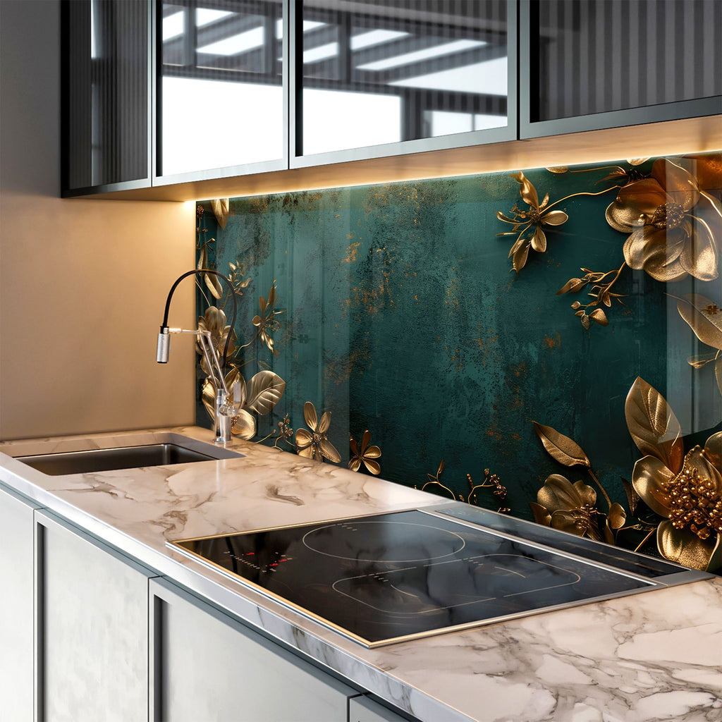 Emerald Elegance - Glass Kitchen Backsplash-BacksplashArtworks