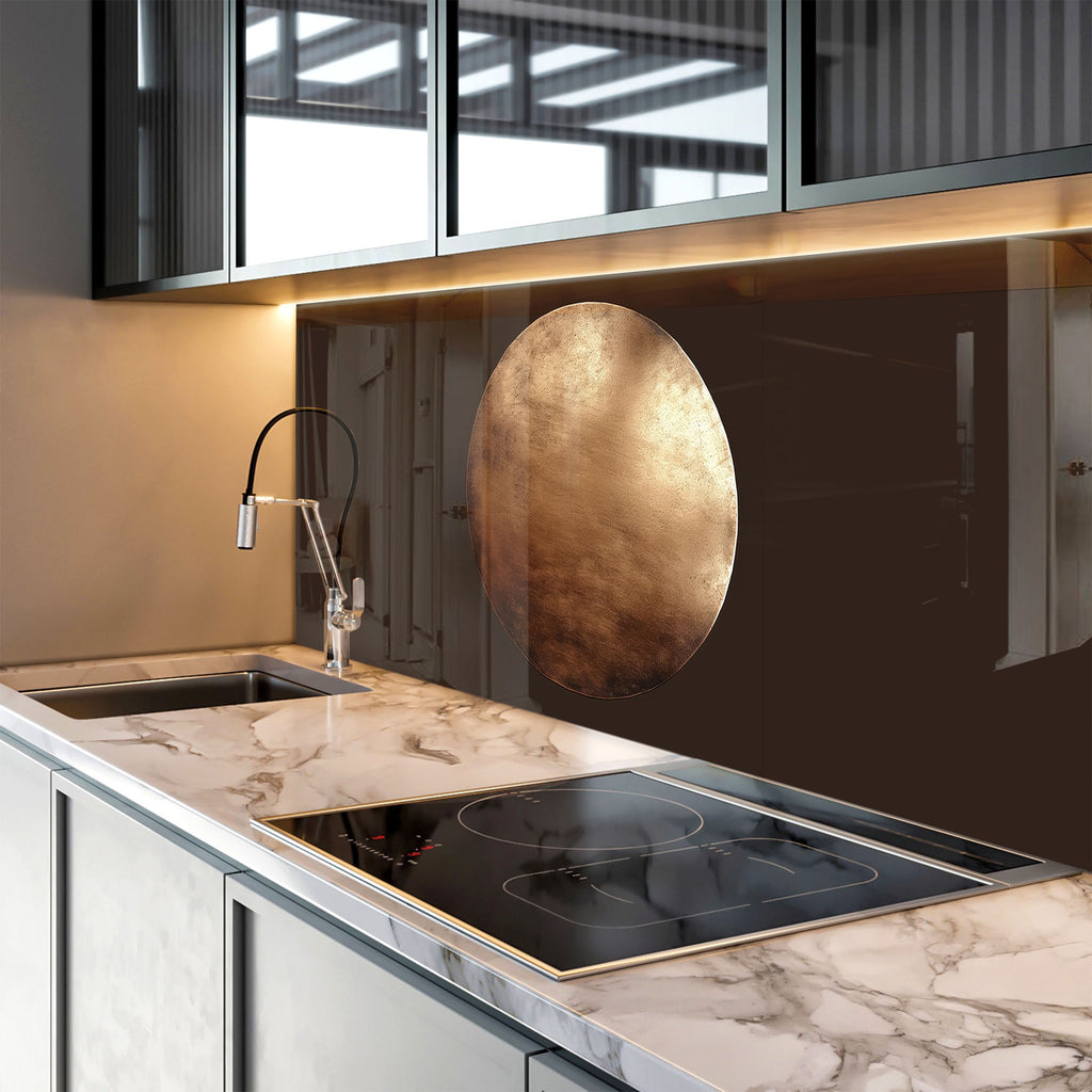 Minimalist Bronze Circle - Glass Kitchen Backsplash-BacksplashArtworks