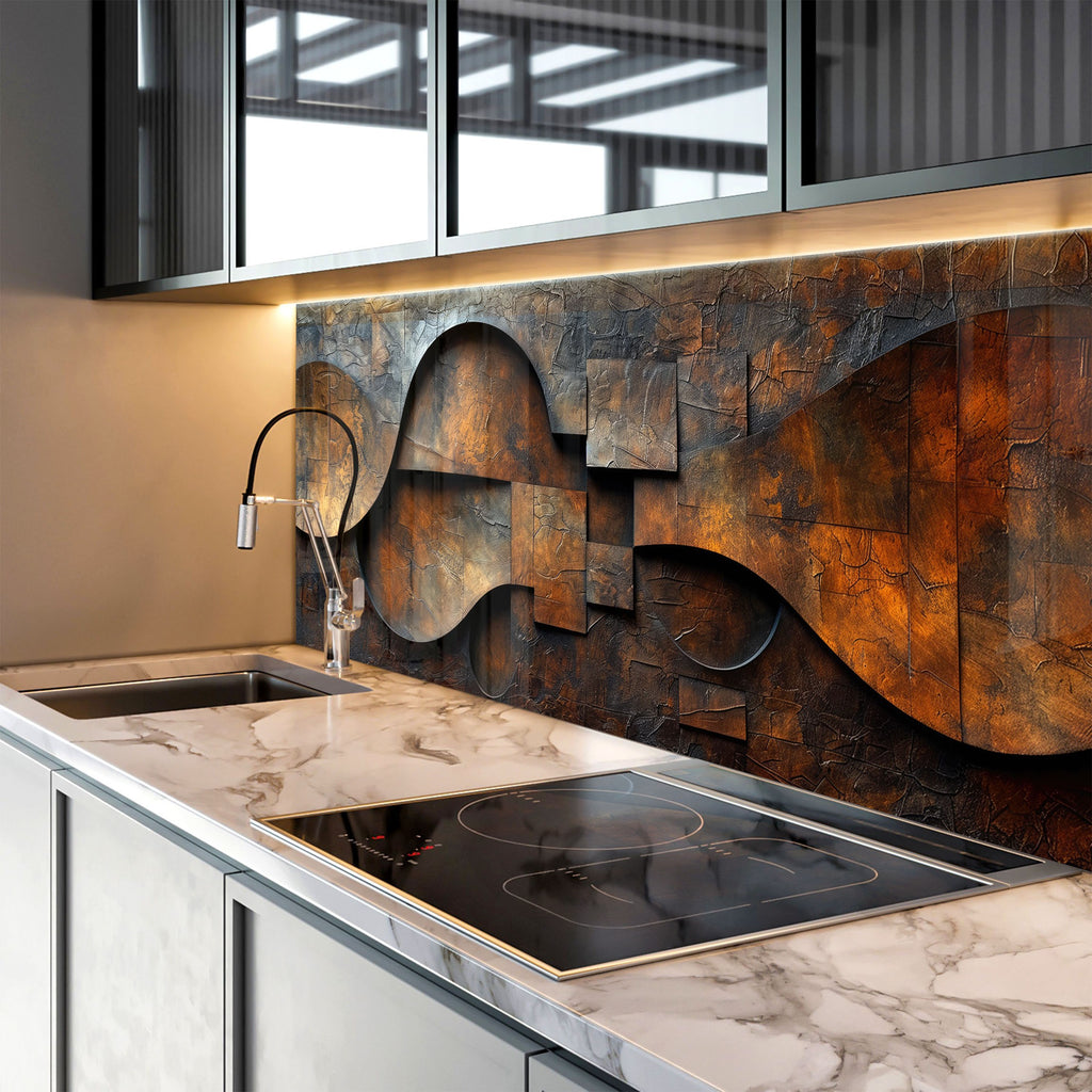 Industrial Rust Metal - Glass Kitchen Backsplash-BacksplashArtworks