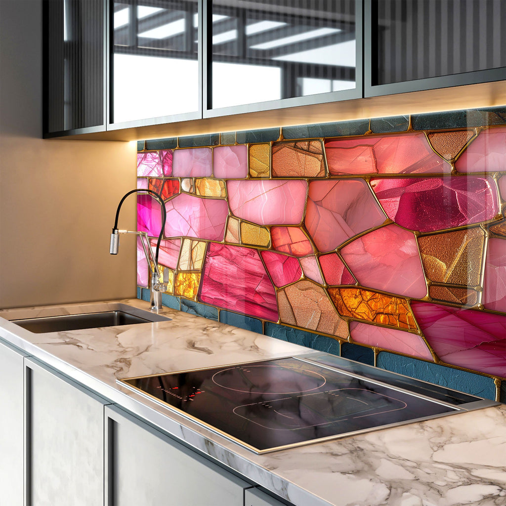 Rose Quartz - Glass Kitchen Backsplash-BacksplashArtworks