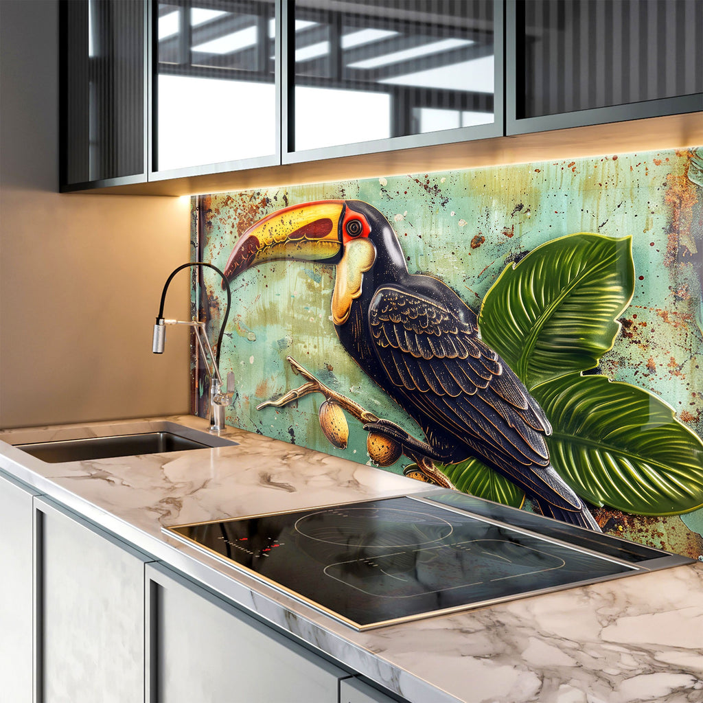 Tropical Toucan – Glass Kitchen Backsplash-BacksplashArtworks