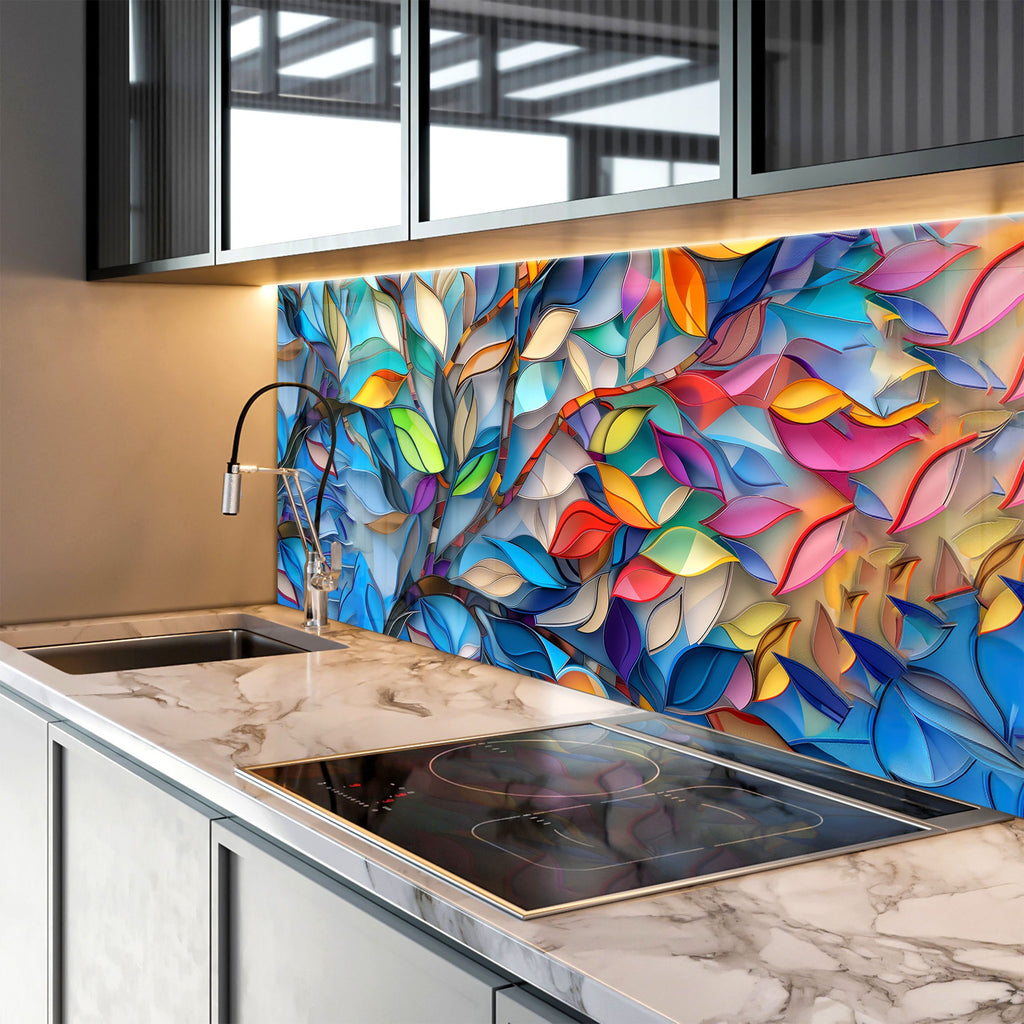 Vibrant Foliage Harmony - Glass Kitchen Backsplash-BacksplashArtworks