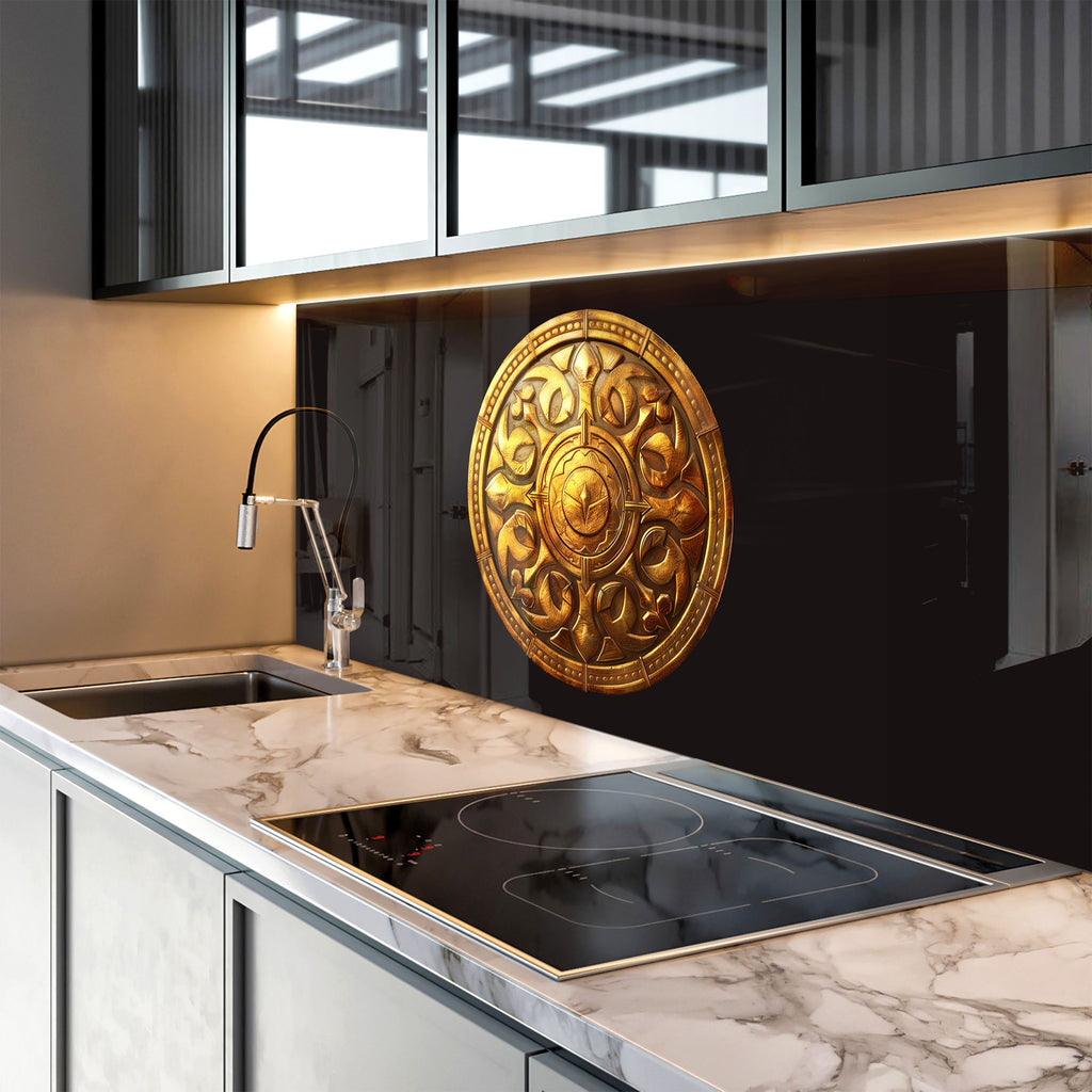 Golden Medallion - Glass Kitchen Backsplash-BacksplashArtworks