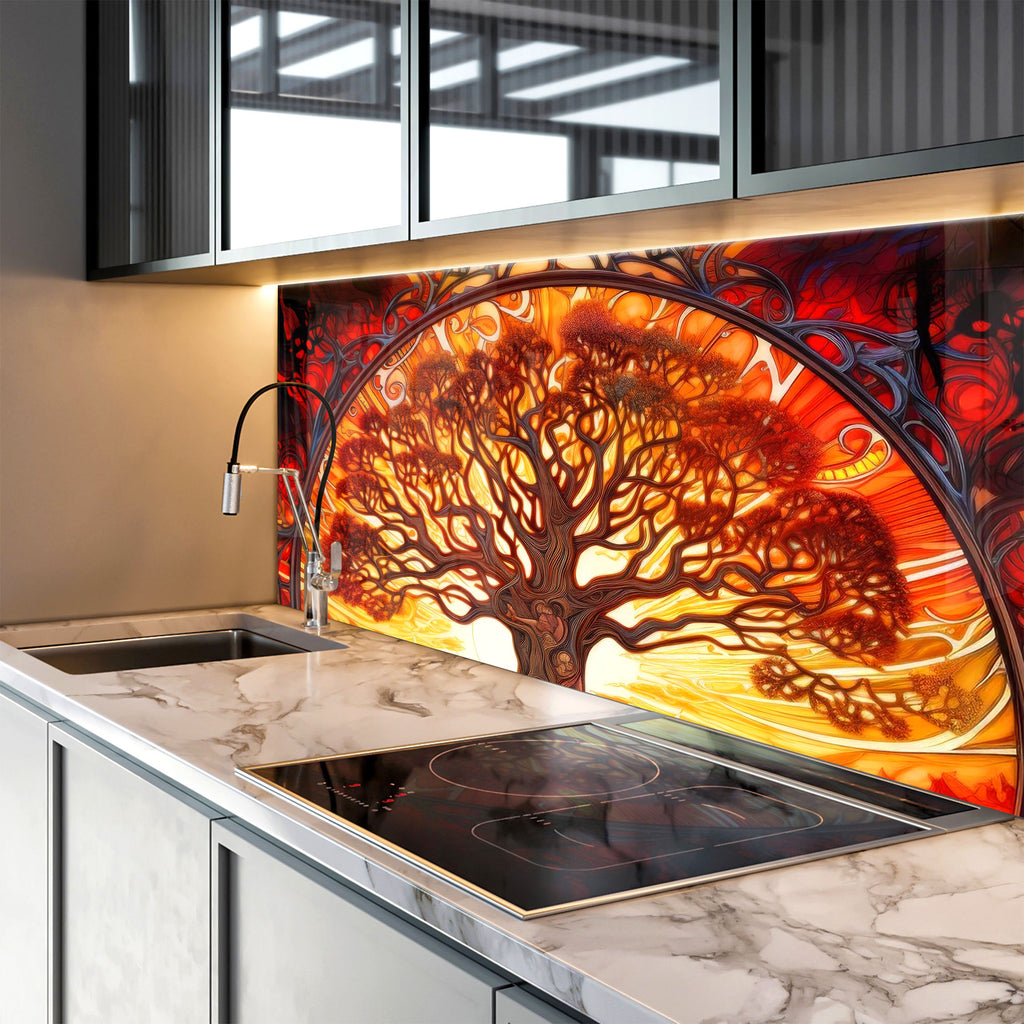 Tree of Life - Vibrant Glass Kitchen Backsplash-BacksplashArtworks