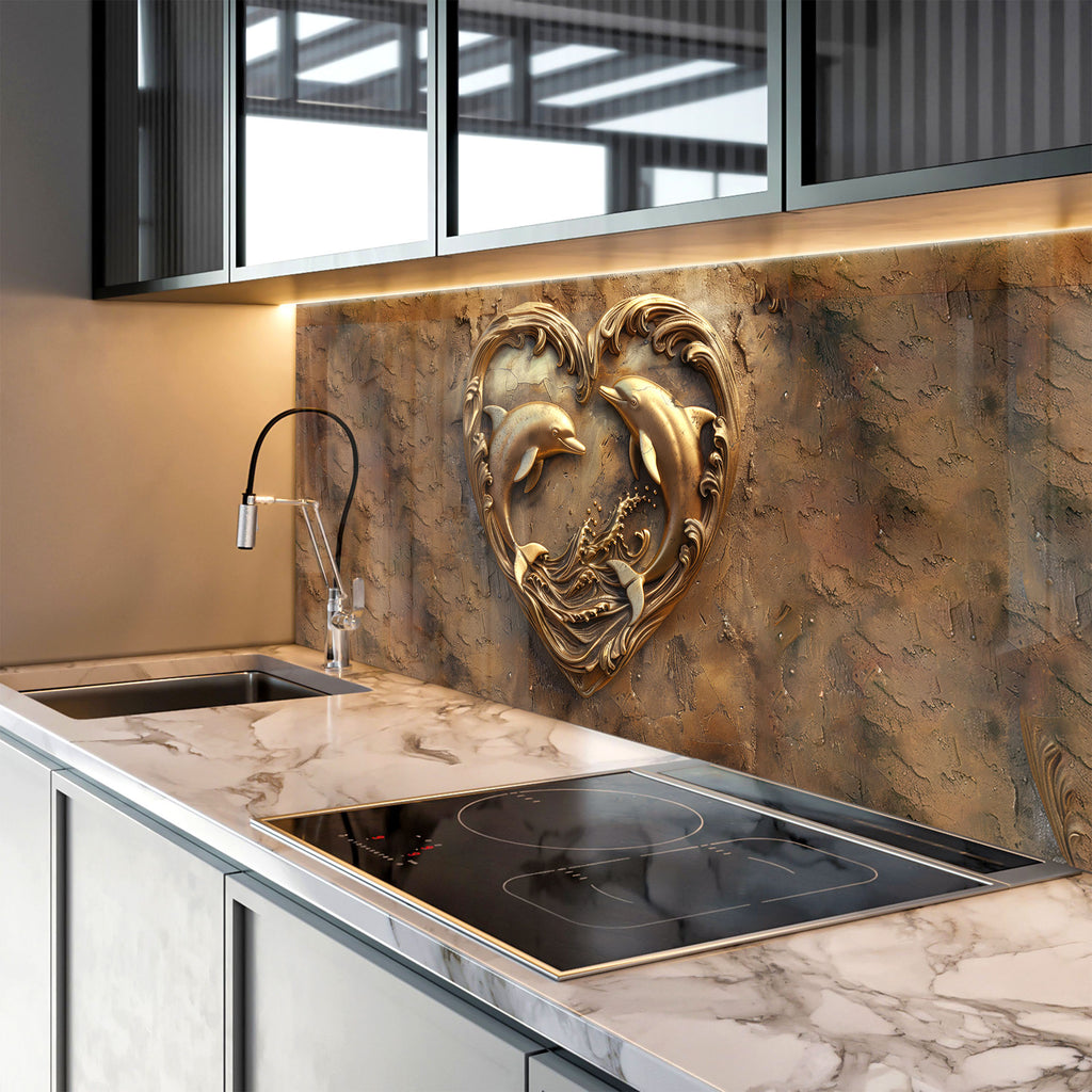 Eternal Love Dolphins – Glass Kitchen Backsplash-BacksplashArtworks