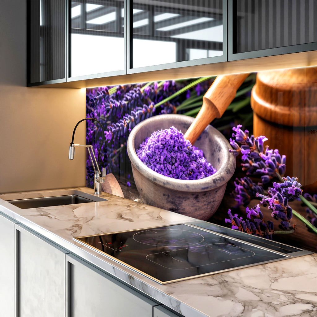 Rustic Lavender Bliss - Glass Kitchen Backsplash-BacksplashArtworks