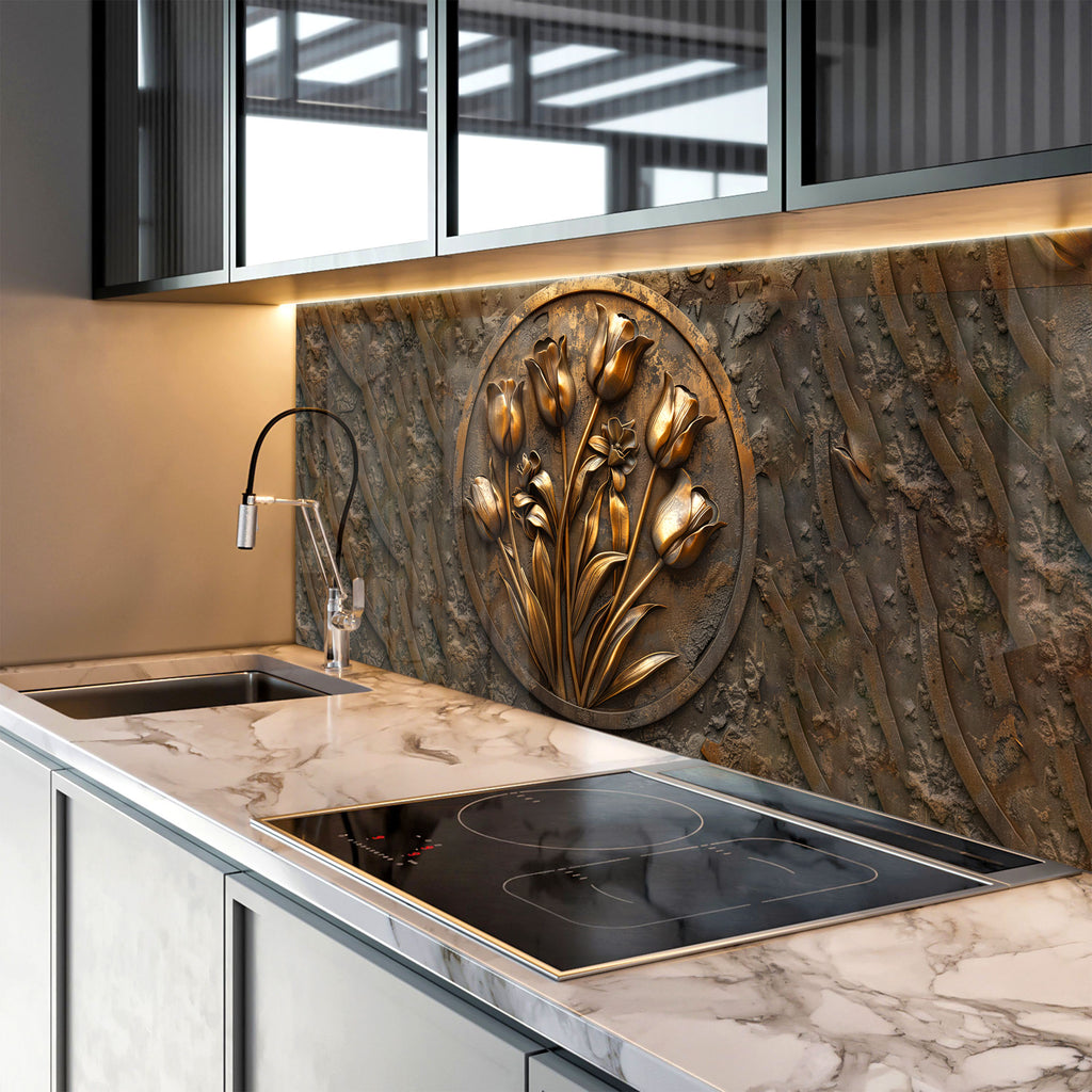 Golden Tulip Emblem - Glass Kitchen Backsplash-BacksplashArtworks
