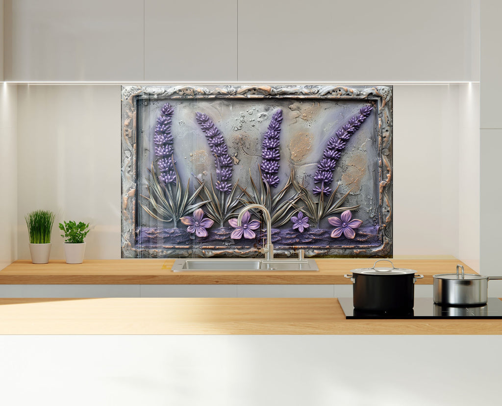 Rustic Lavender Garden - Glass Kitchen Backsplash-BacksplashArtworks