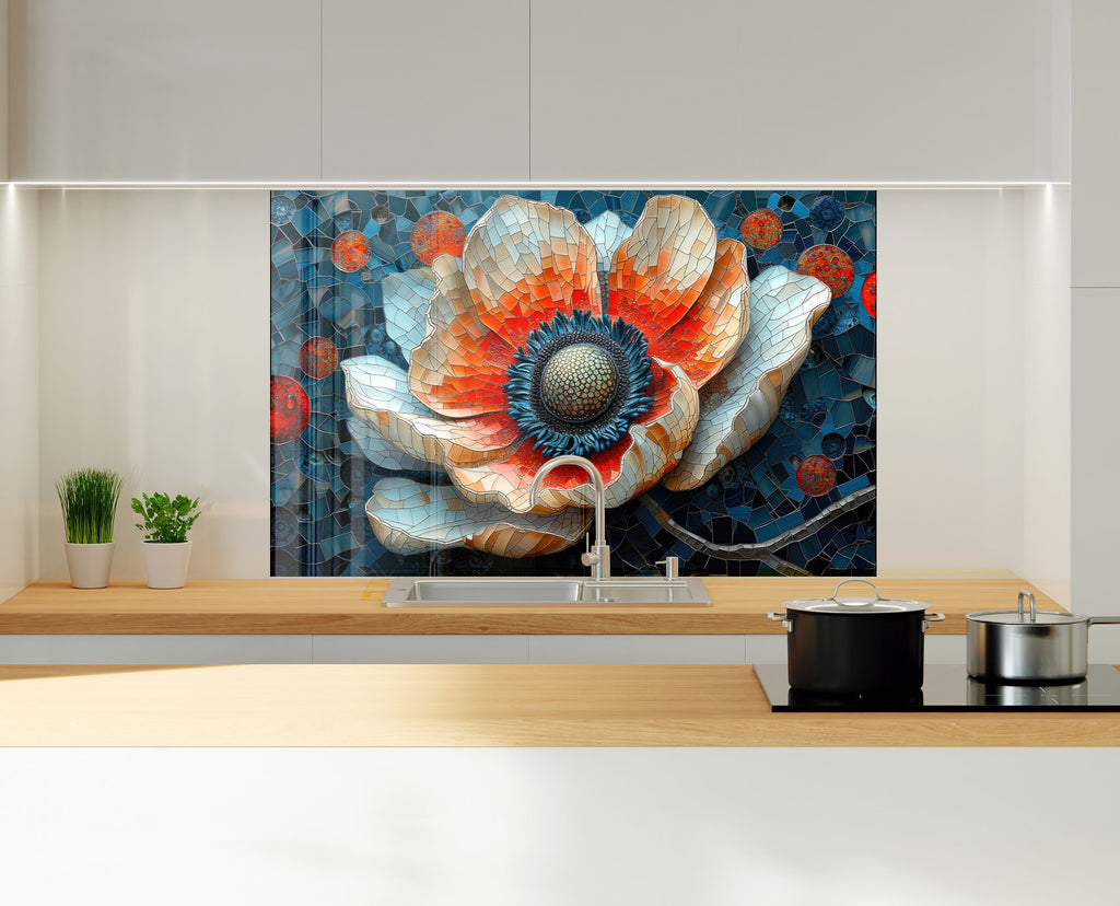 Mosaic Poppy Flower Art - Glass Kitchen Backsplash-BacksplashArtworks