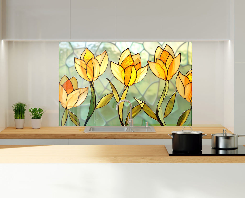Stained Glass Tulip Art - Glass Kitchen Backsplash-BacksplashArtworks