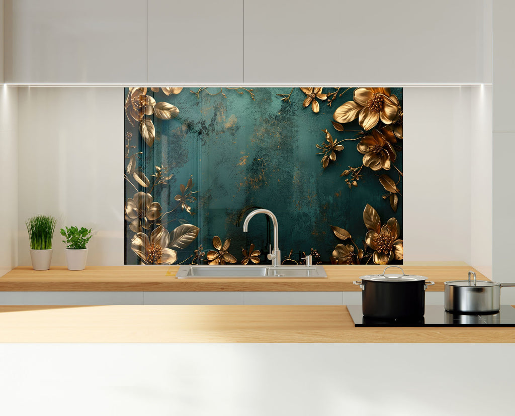 Emerald Elegance - Glass Kitchen Backsplash-BacksplashArtworks