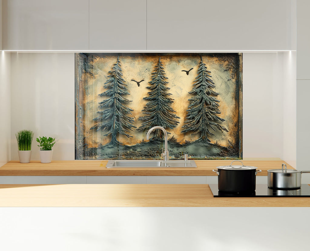 Rustic Forest Trees Wall Art - Tempered Glass Kitchen Backsplash-BacksplashArtworks