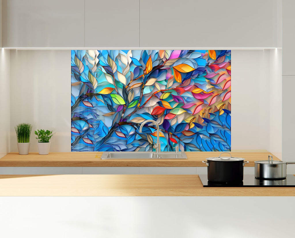 Vibrant Foliage Harmony - Glass Kitchen Backsplash-BacksplashArtworks