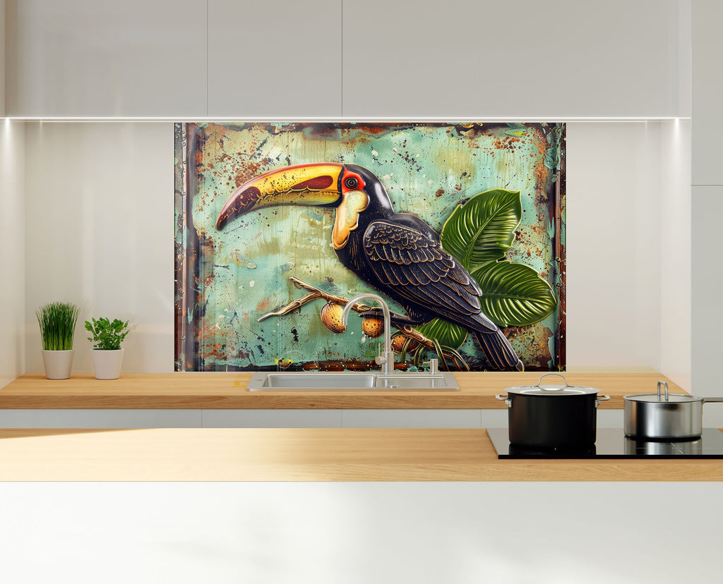 Tropical Toucan – Glass Kitchen Backsplash-BacksplashArtworks