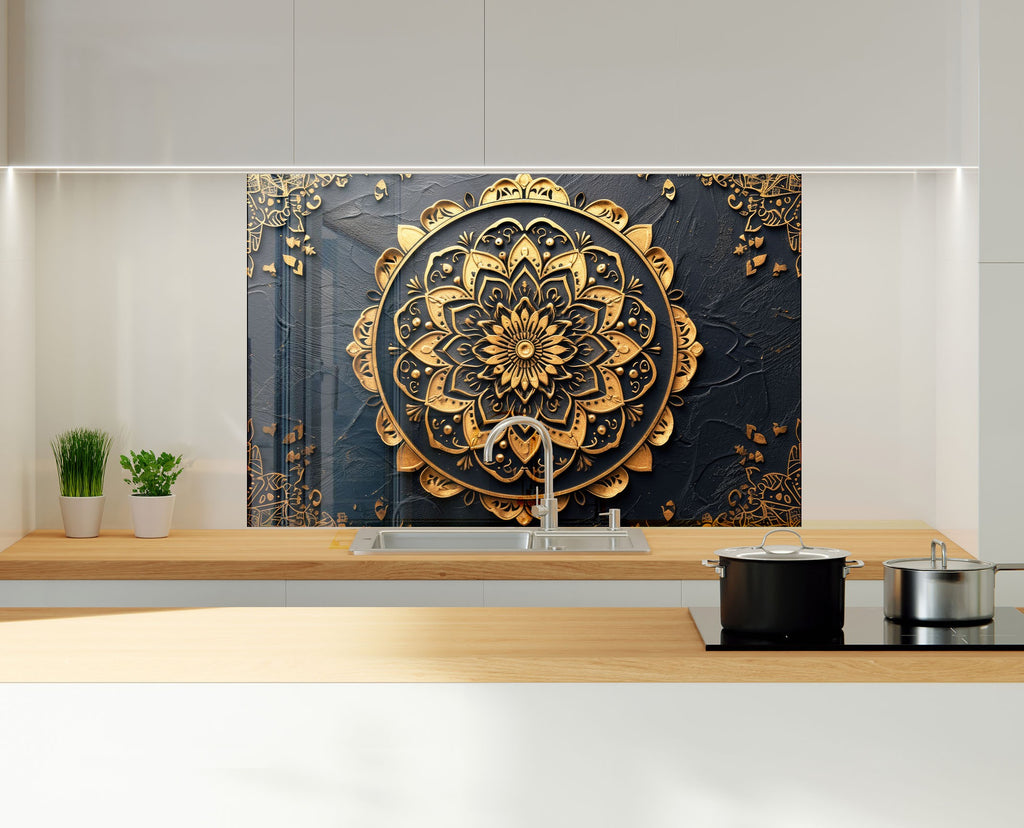 Luxury Mandala - Glass Kitchen Backsplash-BacksplashArtworks